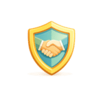 Schutzschild mit Händedruck als Symbol für Sicherheit, Versicherung und vertrauensvolle Entrümpelung